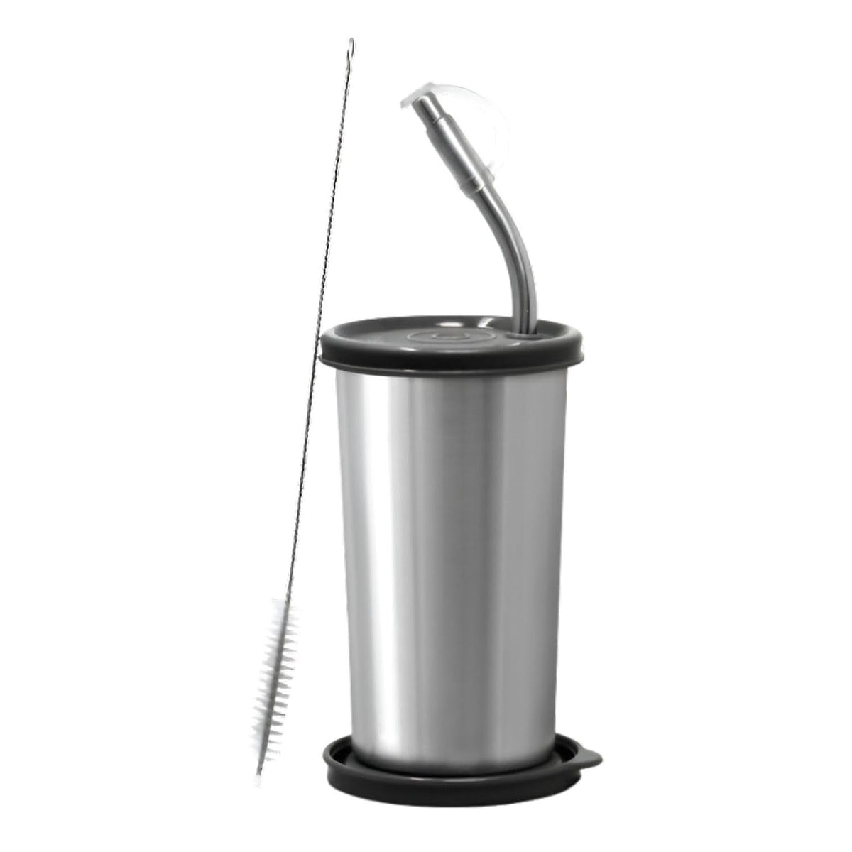 Signora Ware Stainless Steel Tumbler with Steel Straw & 2 Lids, 500ml, Black