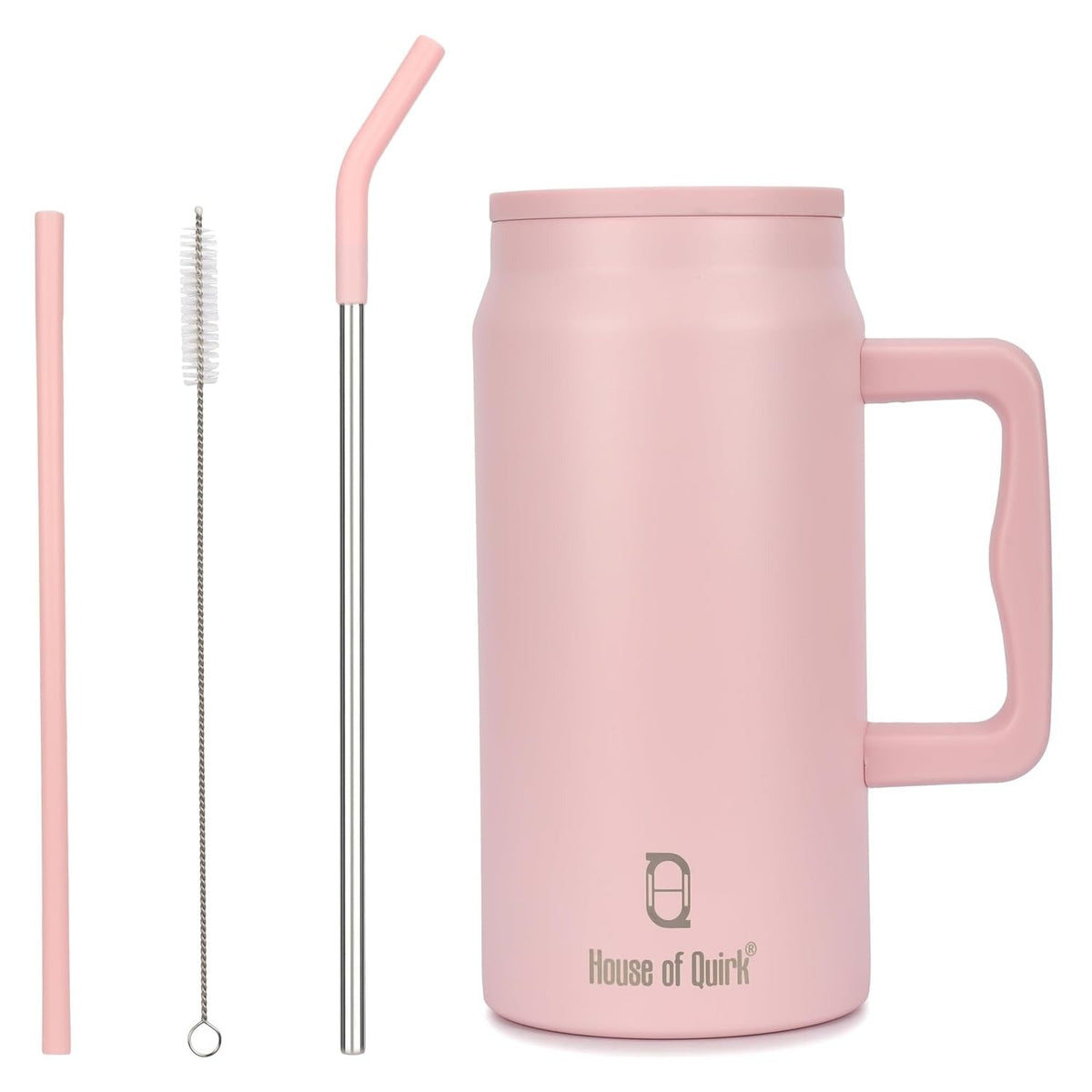 House of Quirk 1500ML Stainless Steel Mug Tumbler with Handle & Straw Lid