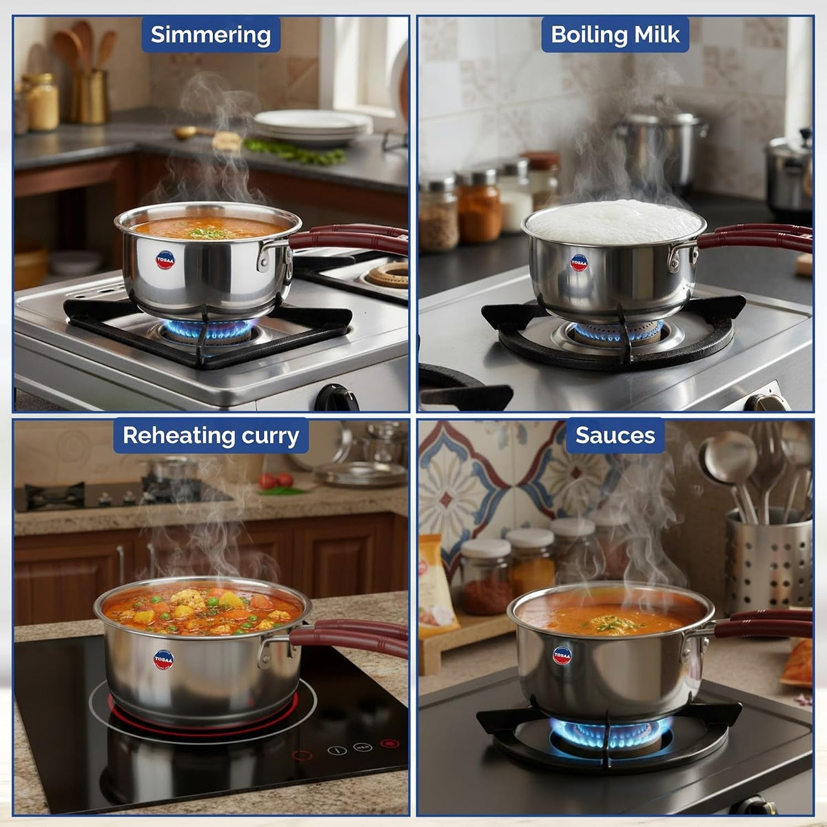 Tosaa Stainless Steel Sauce Pan 14cm Premium 1200ml Safe for All Food Types