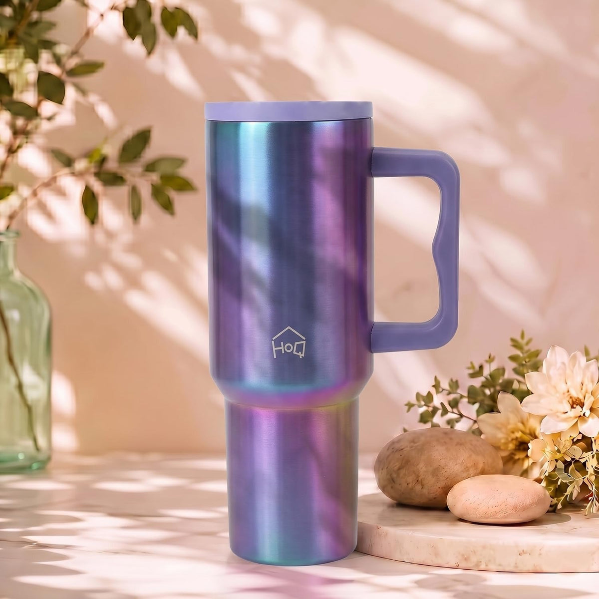 House of Quirk 1200ML Stainless Steel Tumbler with Handle & Lid - Aurora Prism