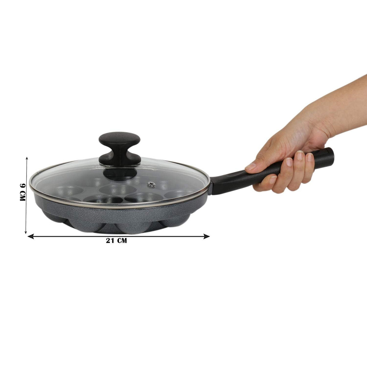 Tosaa Non-Stick Heavy Duty Aluminium 12 Cavity Appam Patra Paniyarakkal One Side Handle