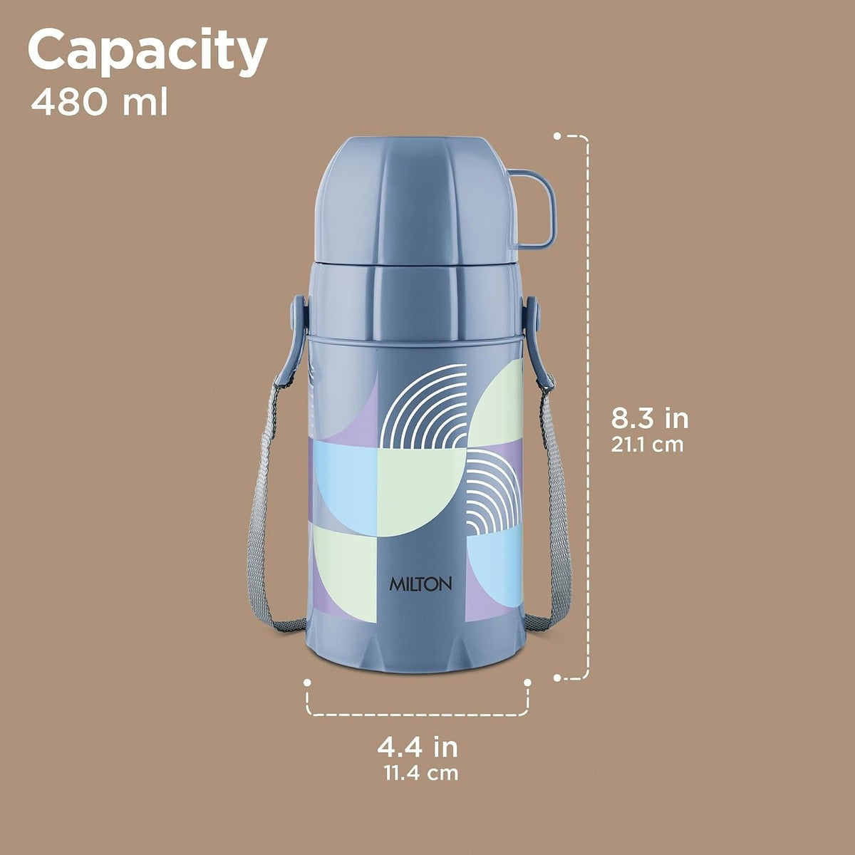 Milton Eiffel 500 Vacuum Insulated Thermos Flask with Strap to Carry, 480 ml