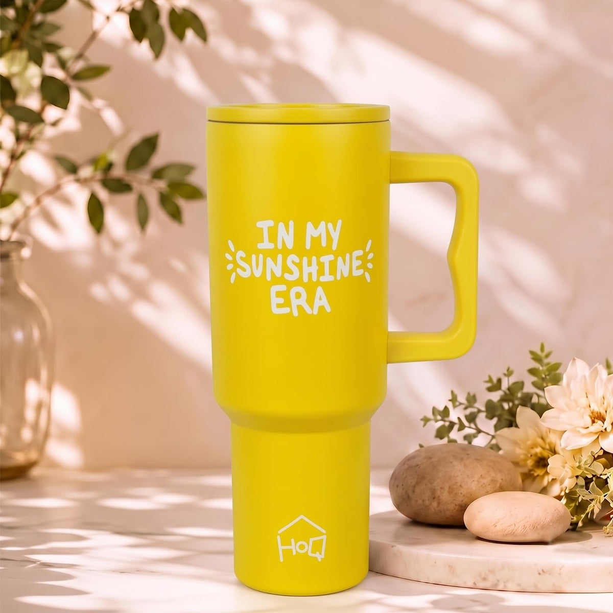 House of Quirk 1200ML Stainless Steel Tumbler with Handle & Lid - Yellow Sunshine
