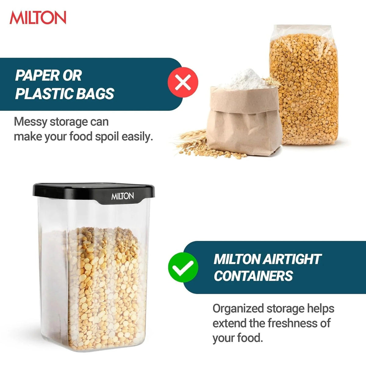 Milton Square Stainless Steel Containers for Kitchen Storage Set of 6