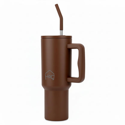 House of Quirk 1200ML Stainless Steel Tumbler with Handle & Lid - Chocolate