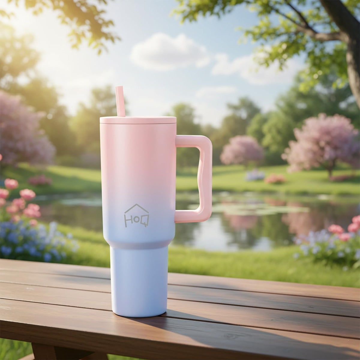 House of Quirk 1200ML Stainless Steel Tumbler with Handle & Lid - Cotton Candy Haze
