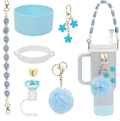 House of Quirk 6 Accessories Set Silicone Straw Cover, Cup Boot, Handle Chain, Handle Strap, Sticker 40oz & 30oz Tumbler