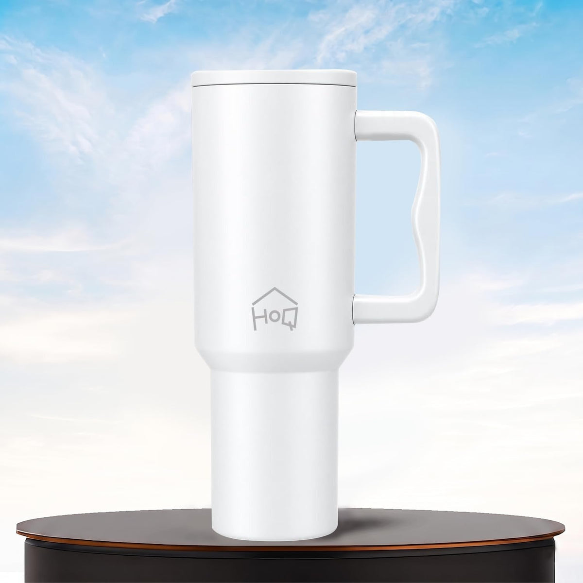 House of Quirk 1200ML Stainless Steel Tumbler with Handle & Lid - white