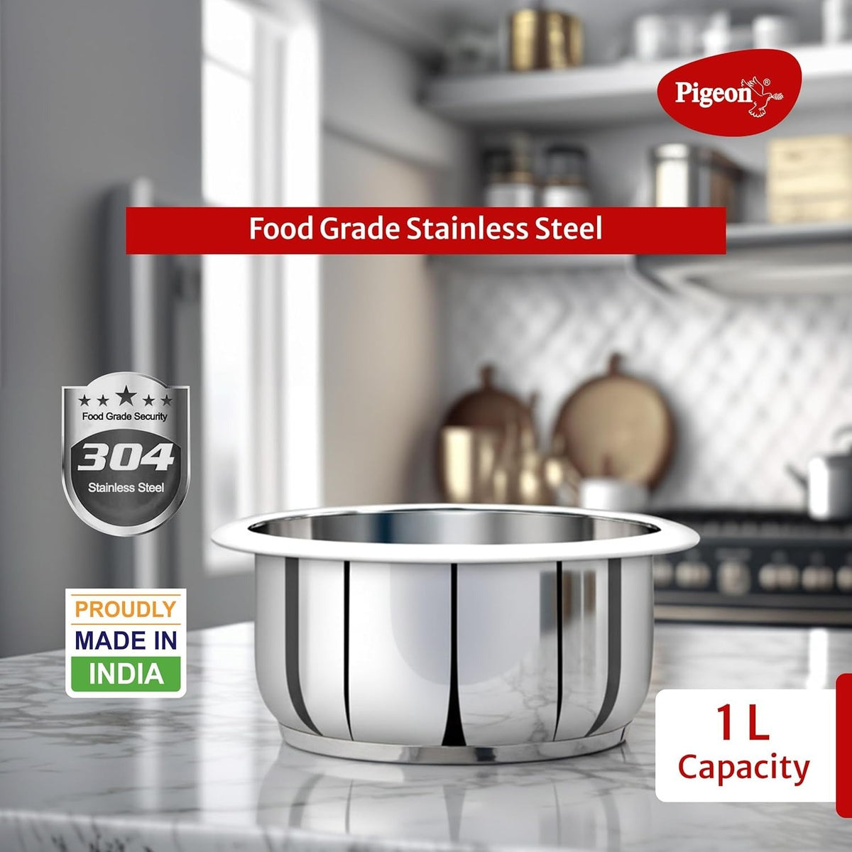Pigeon Stainless Steel Bowl, 22 cm diameter, Compatible with 1 L Rice Cooker