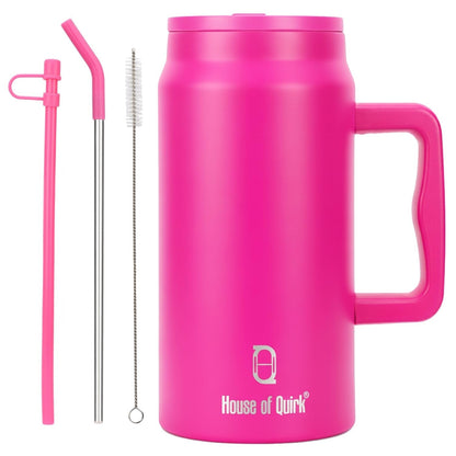 House of Quirk 1500ML Stainless Steel Mug Tumbler with Handle & Straw Lid