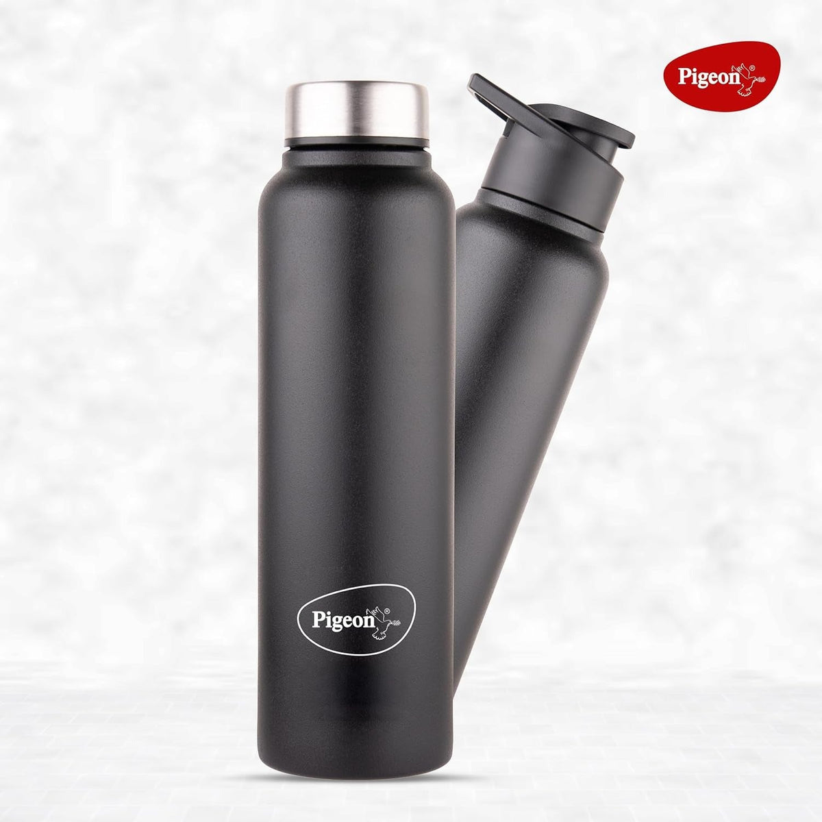 Pigeon Plastic, Stainless Steel Inox Hydra Duo, Dual Cap, All In One Bottle 900Ml, Black
