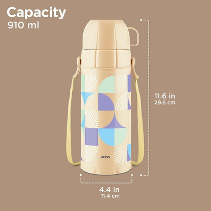 Milton Eiffel 1000 Vacuum Insulated Thermos Flask with Strap to Carry - Marble Ivory