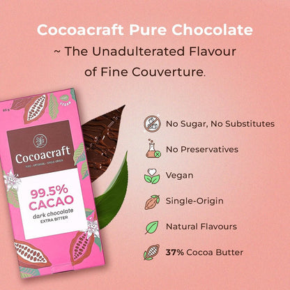 Cocoacraft 99.5% Bitter Dark Chocolate Bar - 80 grams