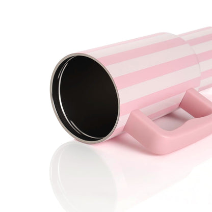 House of Quirk 1200ML Stainless Steel Tumbler with Handle & Lid - Rose Stripe