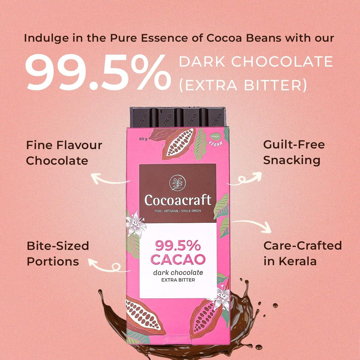Cocoacraft 99.5% Bitter Dark Chocolate Bar - 80 grams