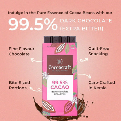 Cocoacraft 99.5% Bitter Dark Chocolate Bar - 80 grams