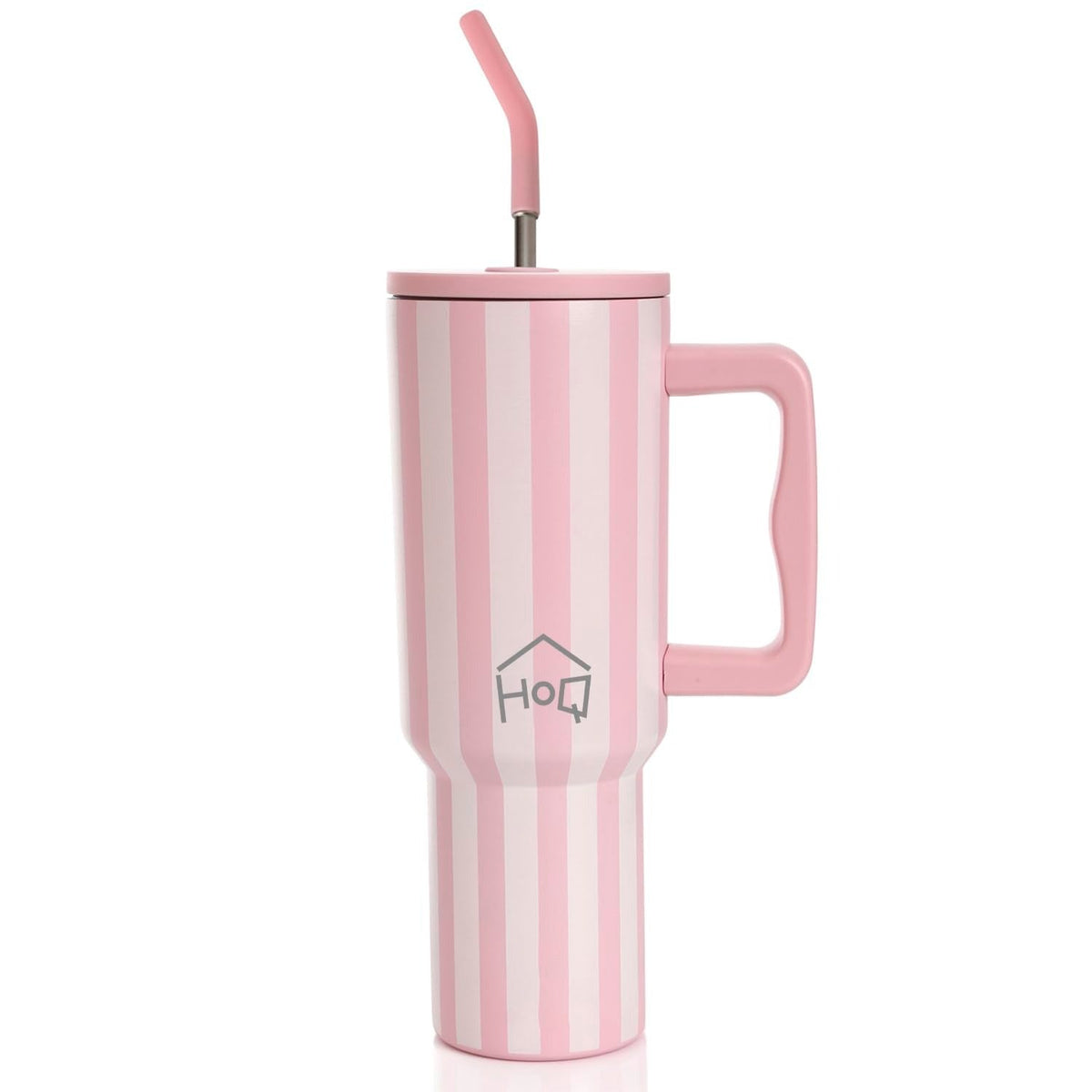 House of Quirk 1200ML Stainless Steel Tumbler with Handle & Lid - Rose Stripe
