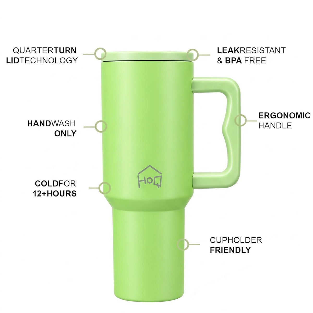 House of Quirk 1200ML Stainless Steel Tumbler with Handle & Lid - Lime Green
