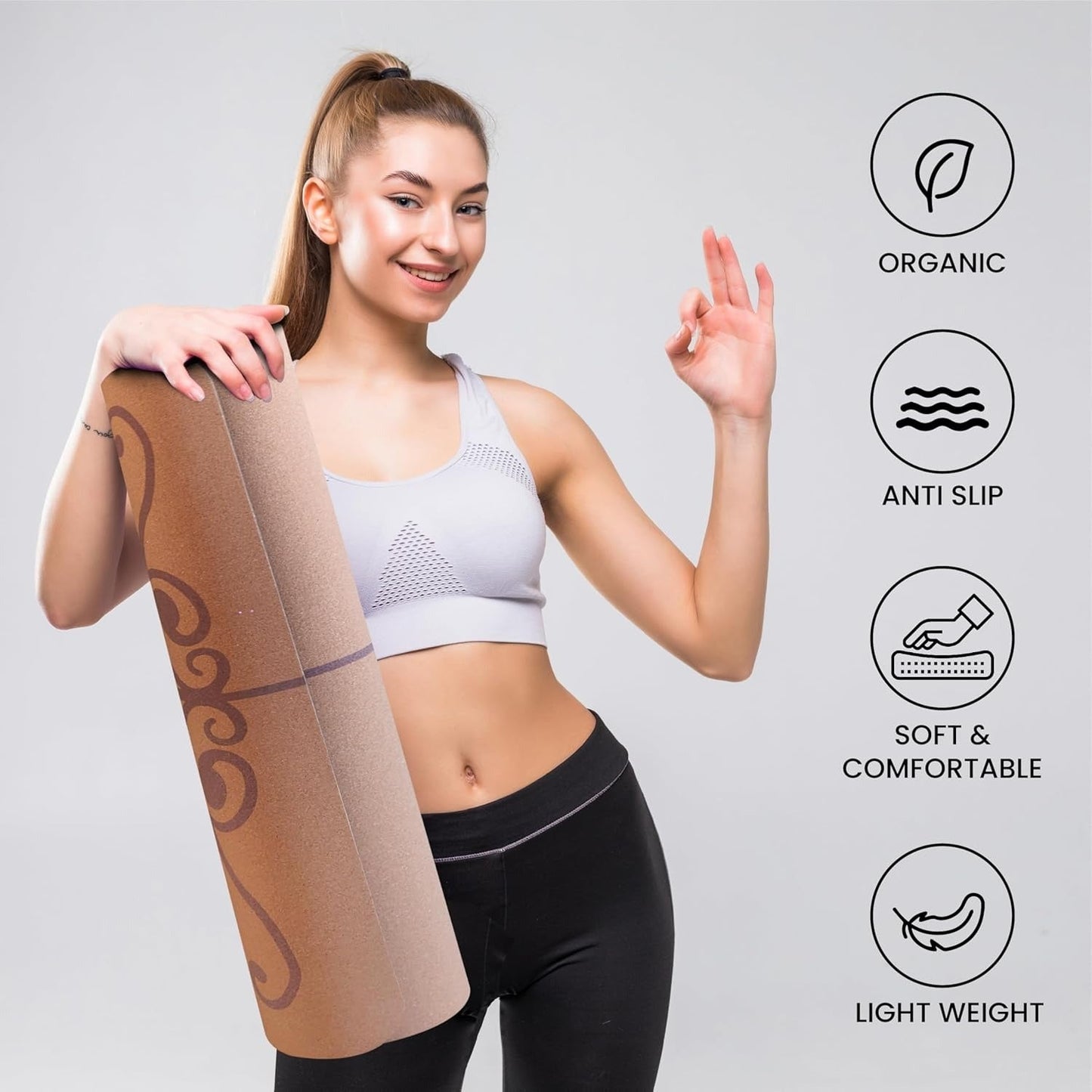 Kimy Home Premium Non Toxic Cork Yoga Mat 4MM Thick Eco-Friendly Non-Slip & Sweat Resistant
