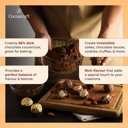 Cocoacraft 85% Bitter Dark Chocolate Couverture Slab Chocolate Bar - 1KG