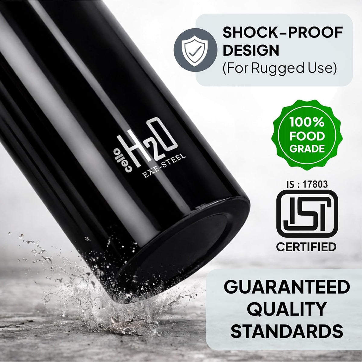 Cello H2O Stainless Steel Water Bottle - Black