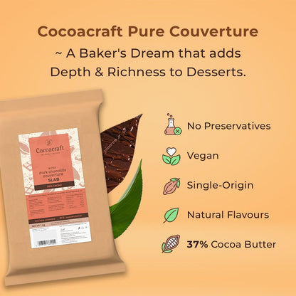 Cocoacraft 85% Bitter Dark Chocolate Couverture Slab Chocolate Bar - 1KG