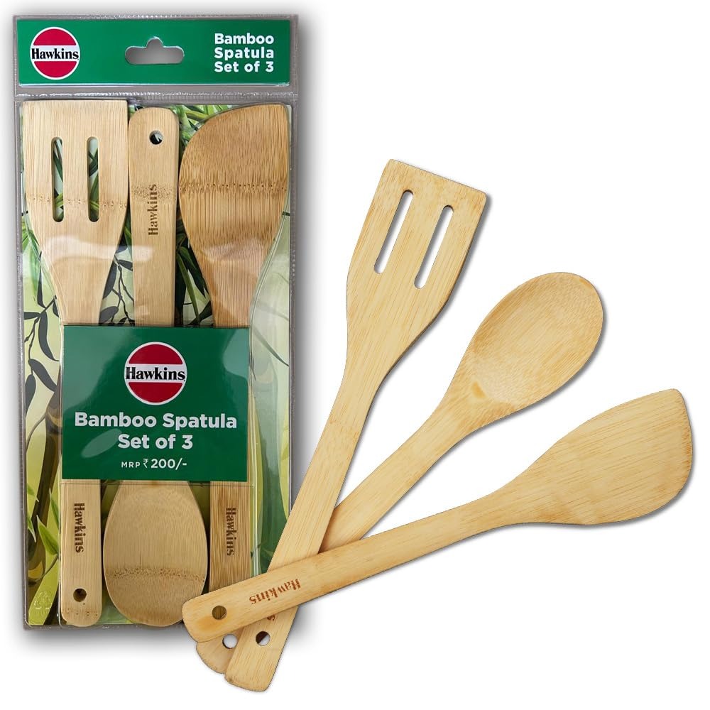 Hawkins Bamboo Spatula Set of 3, Natural Handmade Bamboo Spatulas, Kitchen Tools