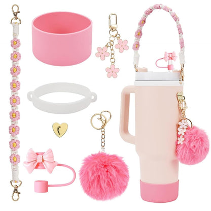 House of Quirk 6 Accessories Set Silicone Straw Cover, Cup Boot, Handle Chain, Handle Strap, Sticker 40oz & 30oz Tumbler