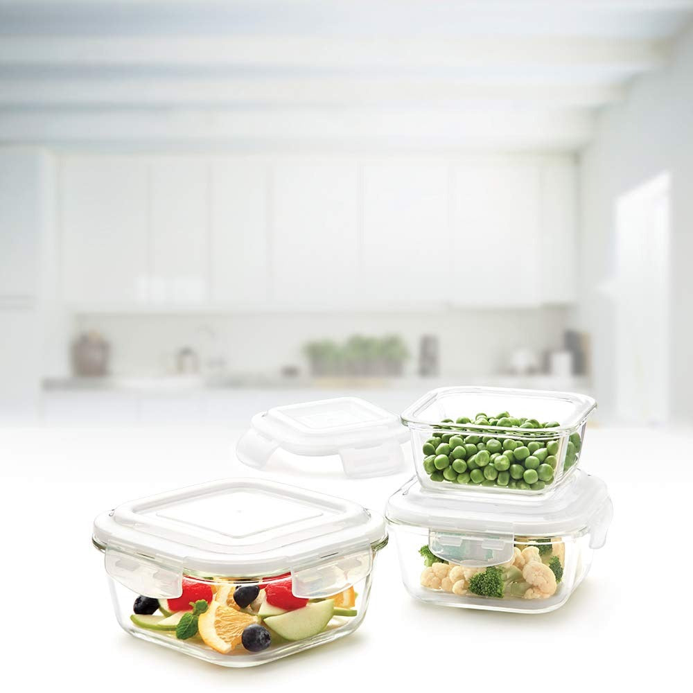 Borosil Klip N Store Round Glass Container Set of 3 (320ml + 520ml + 800ml)