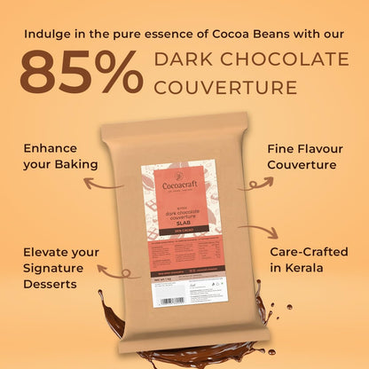 Cocoacraft 85% Bitter Dark Chocolate Couverture Slab Chocolate Bar - 1KG