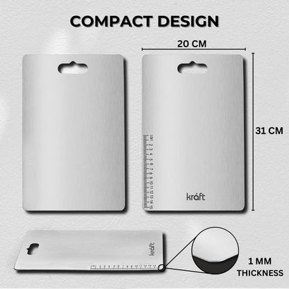 Kraft Stainless Steel Chopping Board for Kitchen - 31L x 20W cm