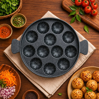 Tosaa Non-Stick Grill Appam 12-Cavity Designer with Stainless Steel Lid Gas Compatible