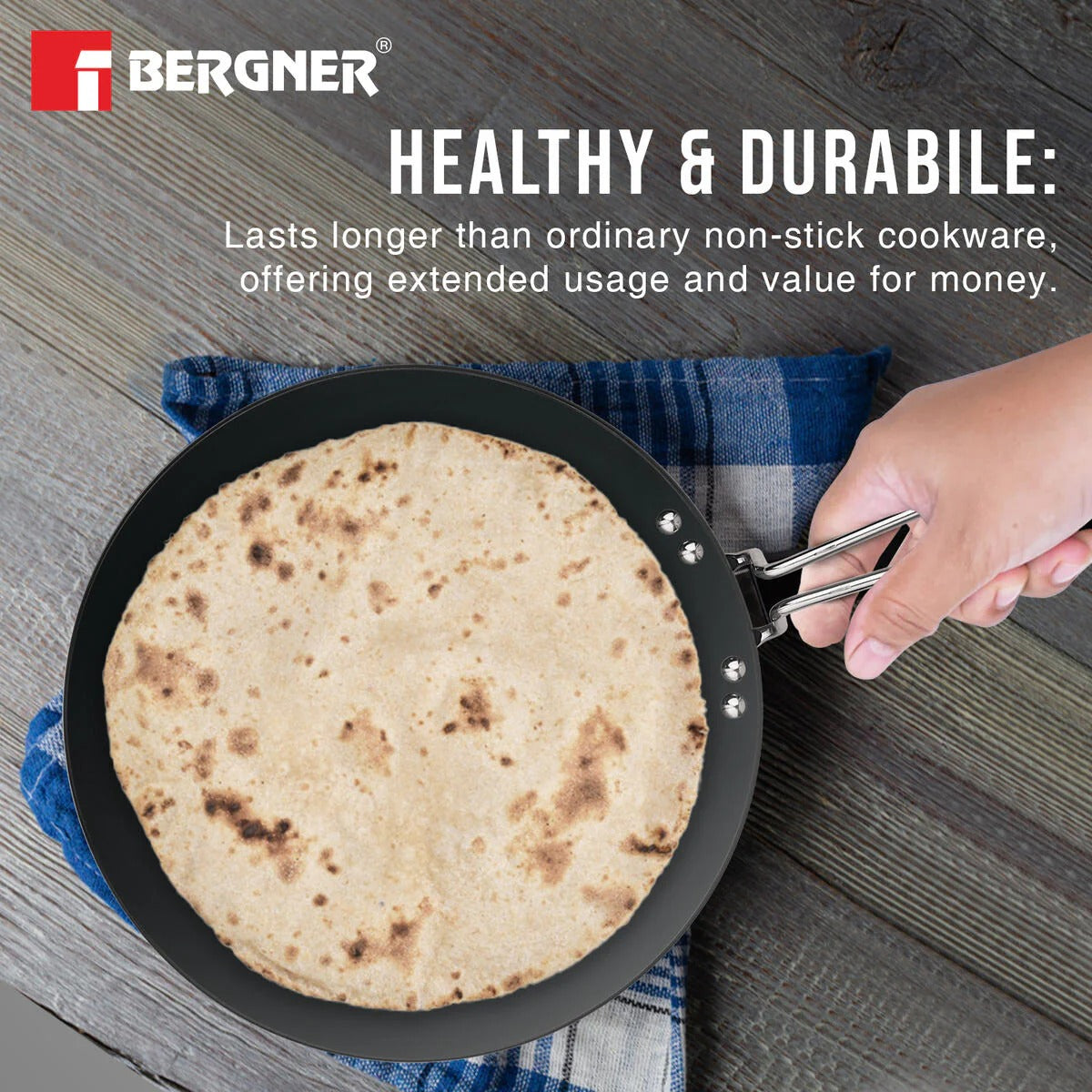 Bergner ArtisanForge Hard Anodised Roti Tawa 26cm (BGIN-6466)