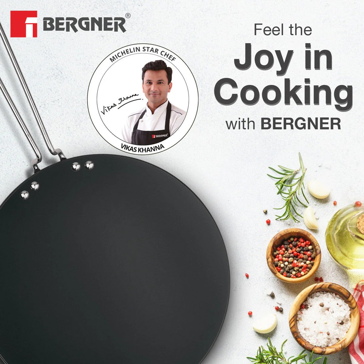 Bergner ArtisanForge Hard Anodised Roti Tawa 26cm (BGIN-6466)