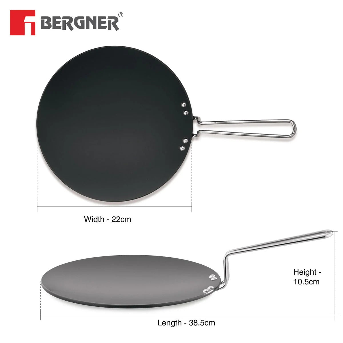 Bergner ArtisanForge Hard Anodised Roti Tawa 26cm (BGIN-6466)