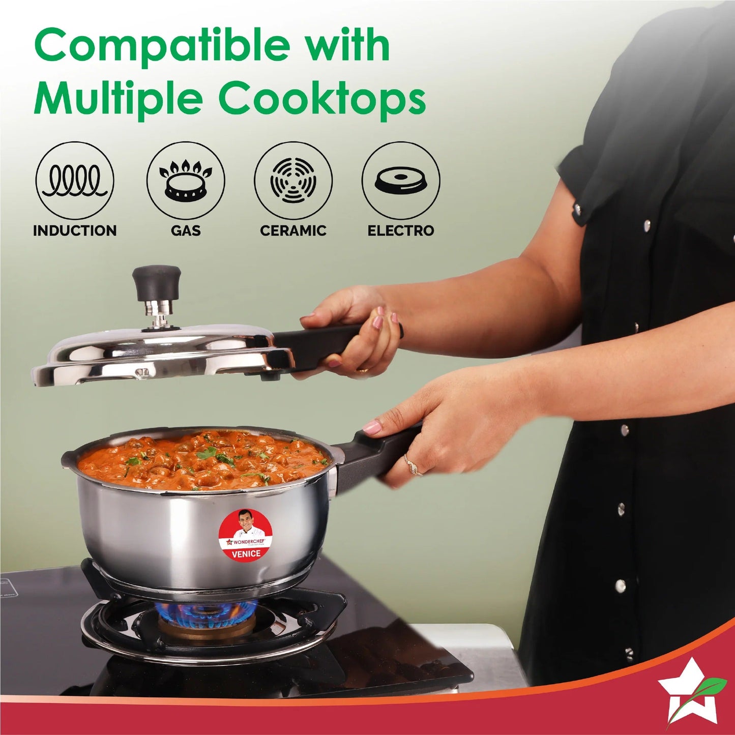 Wonderchef Venice Stainless Steel Pressure Cooker 2L Outer Lid Triply