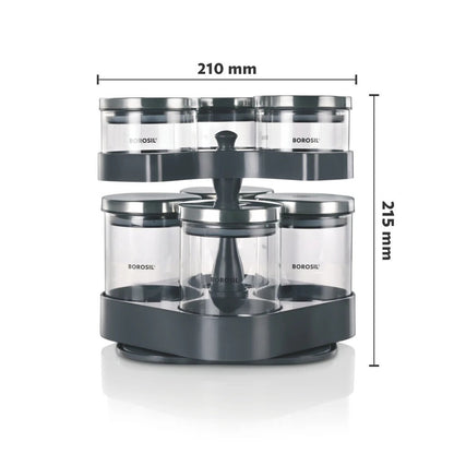 Borosil Spin N Store Tray with Airtight Glass Jars Classic Set of 7