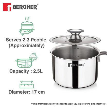 Bergner Argent Tri-Ply Stainless Steel 17cm 2.5L Milk Boiler Induction Bottom (BGD-9812)