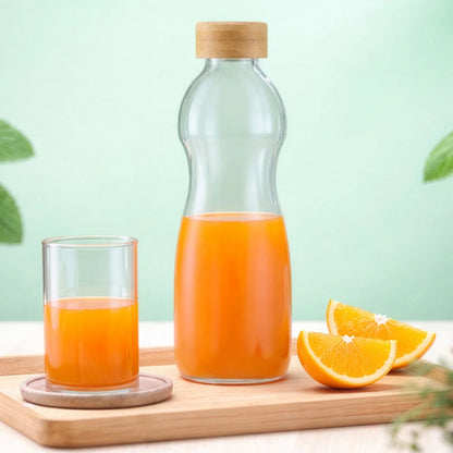 Borosil Curve Glass Bottle with Bamboo Lid 750ml