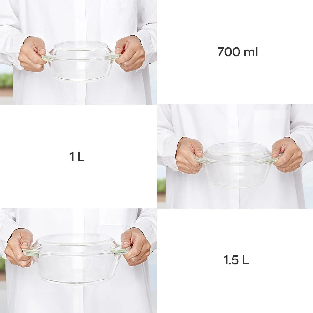 Borosil Round Casserole Set of 3 with Lid (750ml+1L+1.5L)
