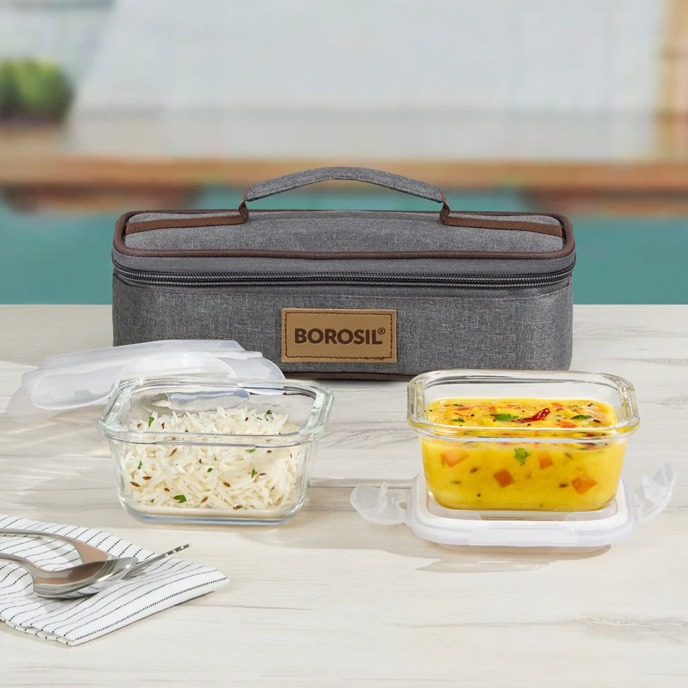 Borosil Pro Glass Lunchbox Square Set of 2 Flat