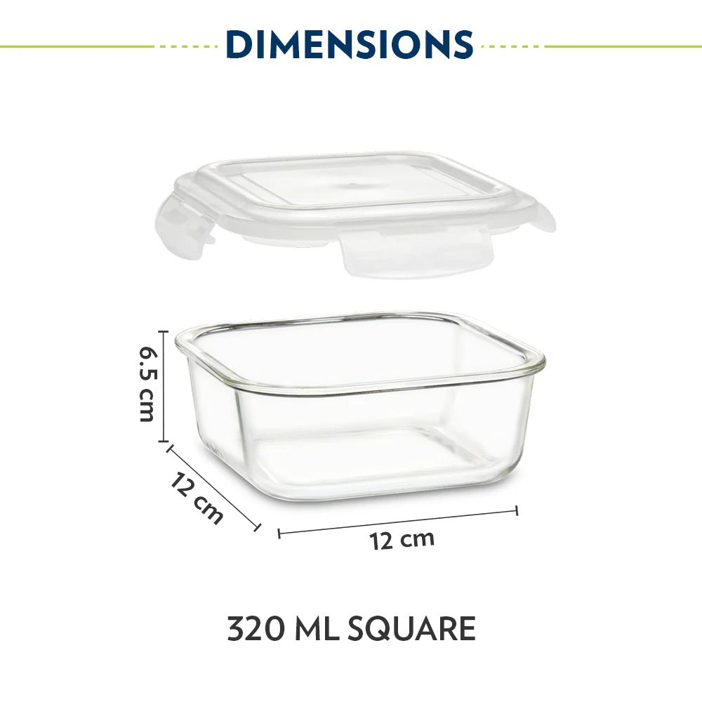 Borosil Pro Glass Lunchbox Square Set of 2 Flat