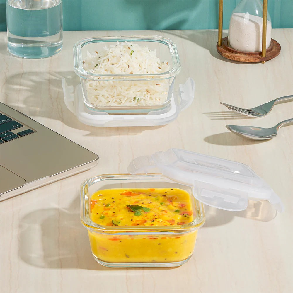 Borosil Pro Glass Lunchbox Square Set of 2 Flat