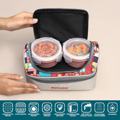 Borosil Kube Pink Universal Glass Lunchbox