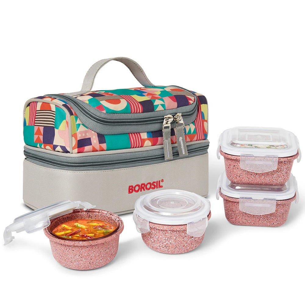 Borosil Kube Pink Universal Glass Lunchbox