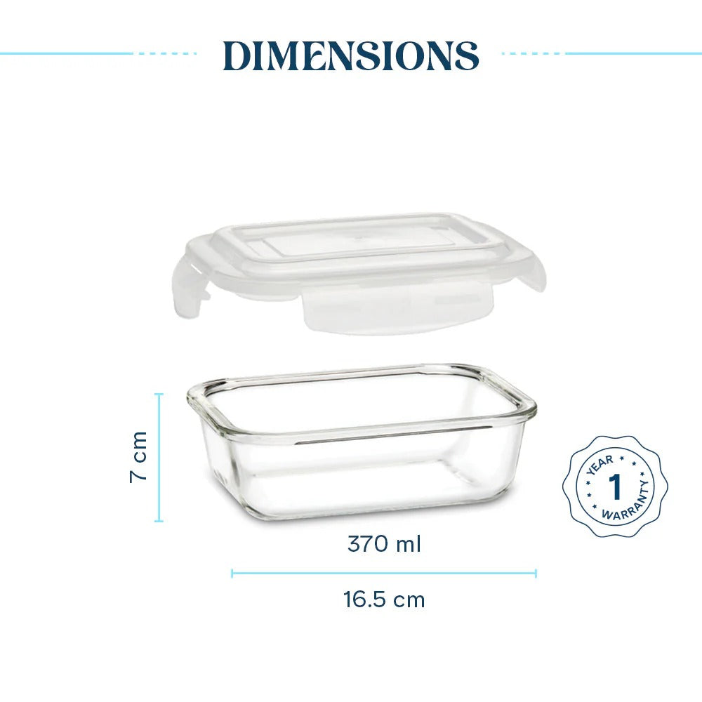 Borosil Larah Everyday Klip N Store Rectangular Glass Container 370ml