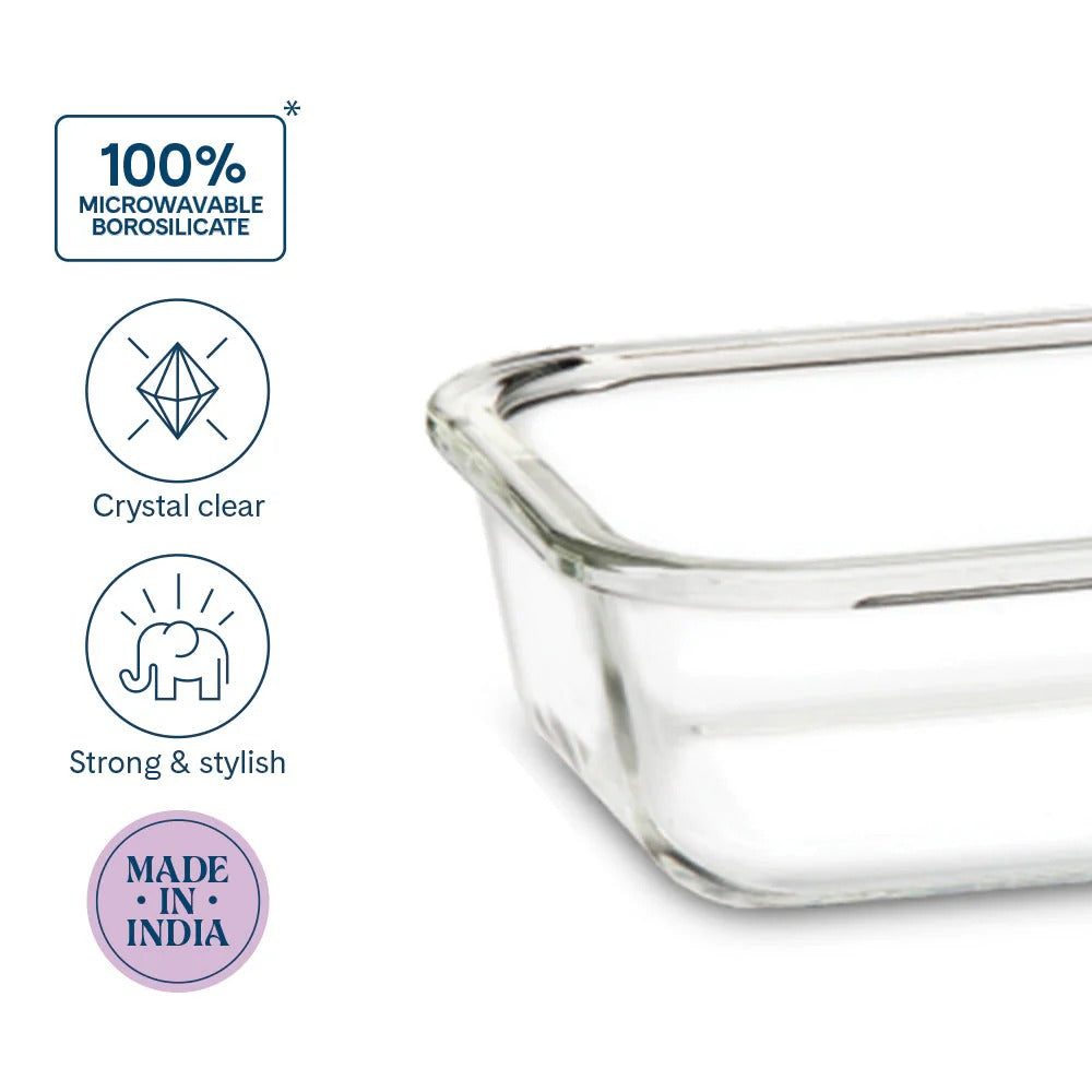 Borosil Larah Everyday Klip N Store Rectangular Glass Container 370ml