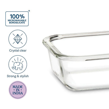Borosil Larah Everyday Klip N Store Rectangular Glass Container 370ml