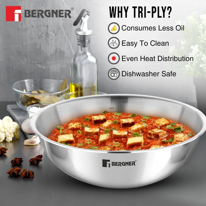 Bergner Argent Tri-Ply Stainless Steel Tasra Induction Bottom