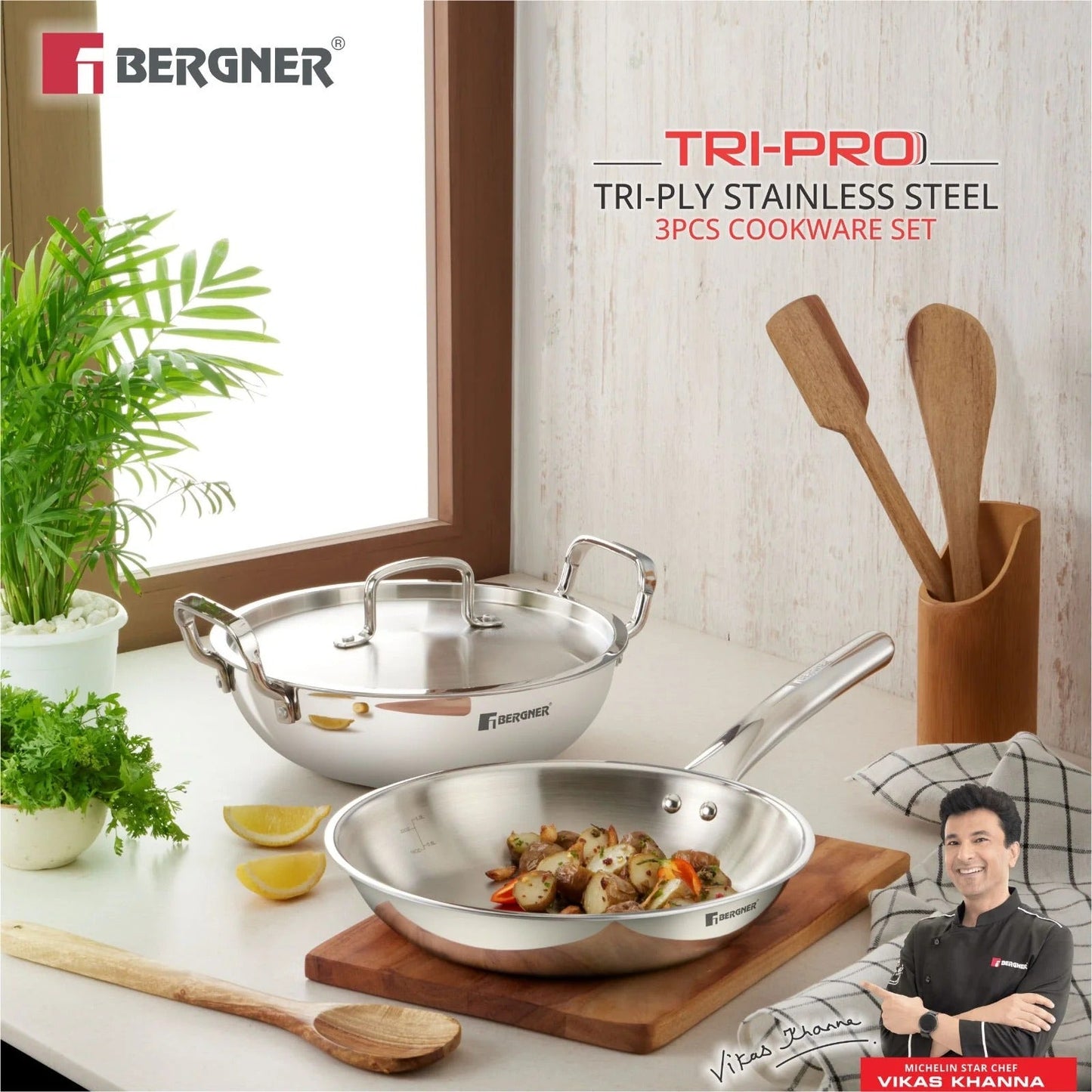 Bergner Tripro Tri-Ply 3 Pcs Cookware Set (BGIN-1396)